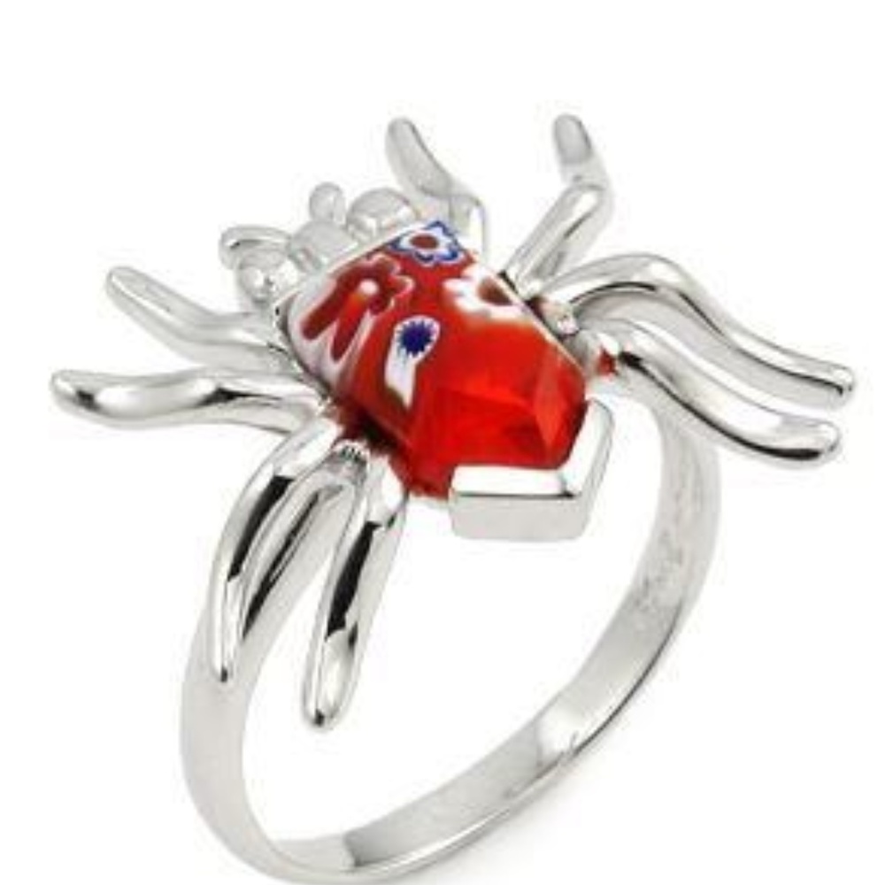 MURANO MILLEFIORI RED FACETED SPIDER RING Size 7